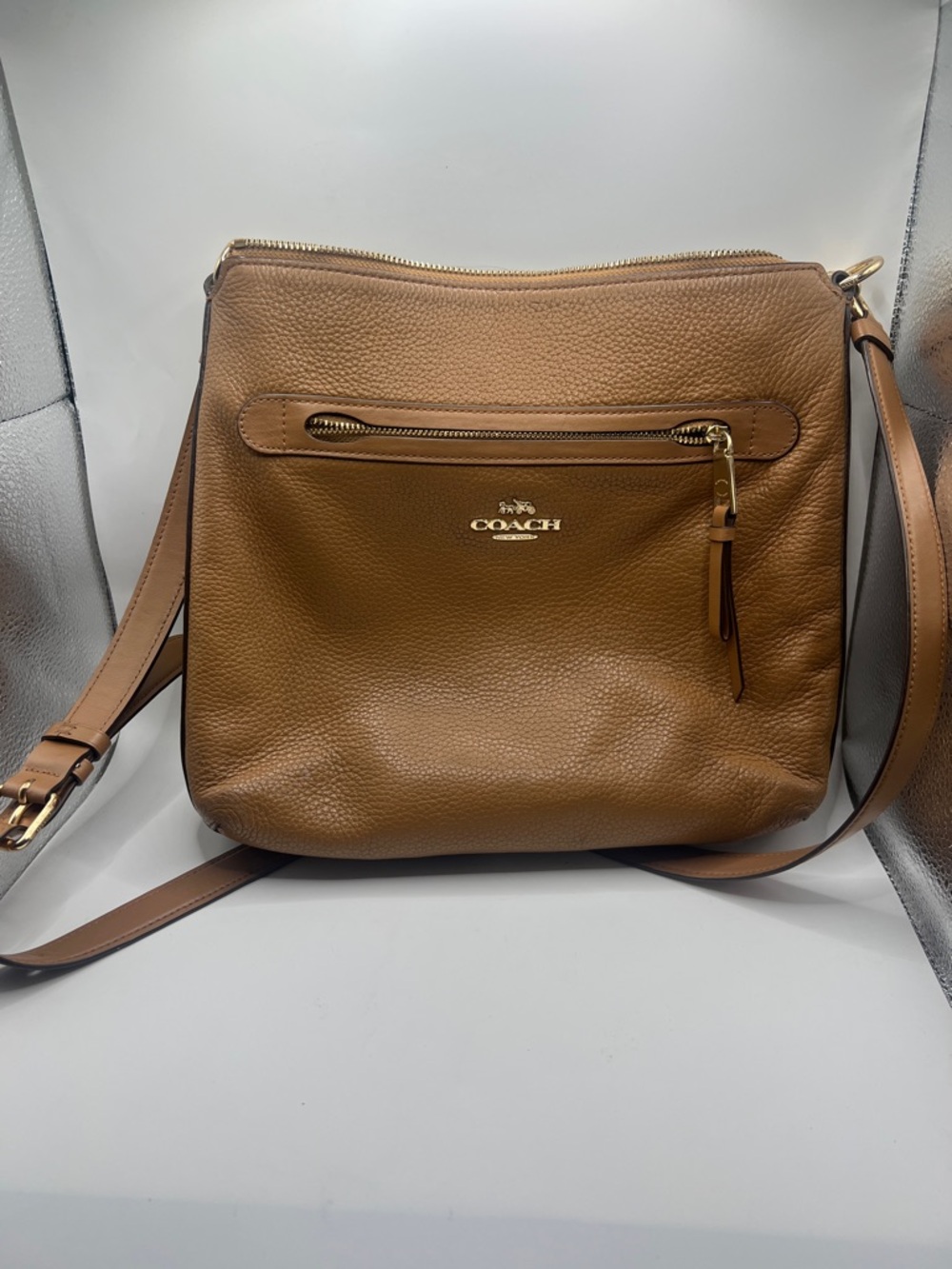Coach Pebbled Leather Crossbody in Tan Brown with Gold Hardware